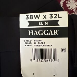 Haggar Premium Flex Dress Pant Sz 38x32 Black Slim Fit Stretch Wrinkle Free NWT